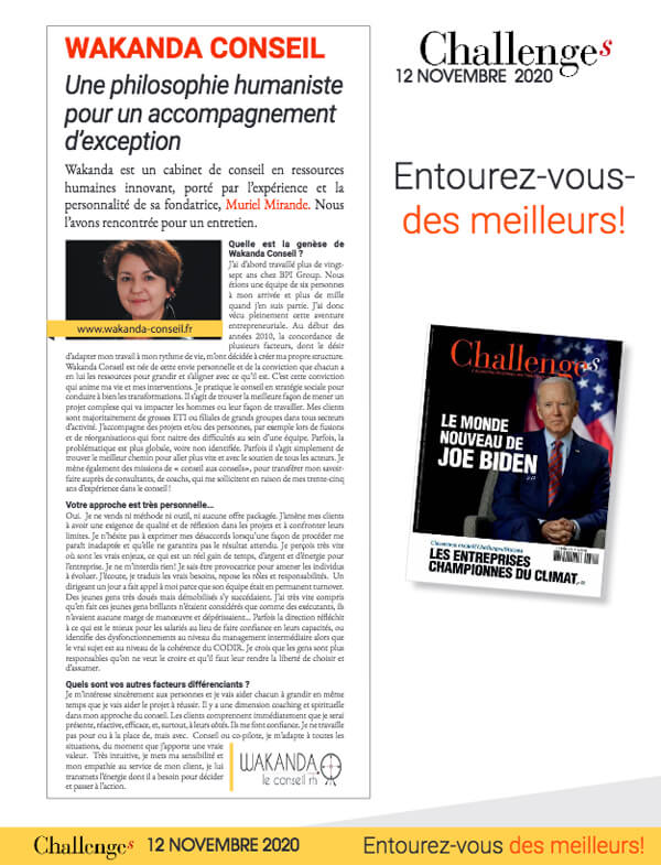 Presse - paru dans Challenges 12 novembre 2020